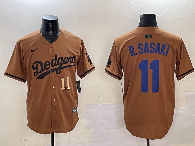 Men Los Angeles Dodgers #11 R.Sasaki Brown Fashion Game 2025 Nike MLB Jersey style 5